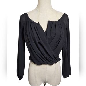 Windsor Black Wrap Look Blouse Long Sheer Sleeves